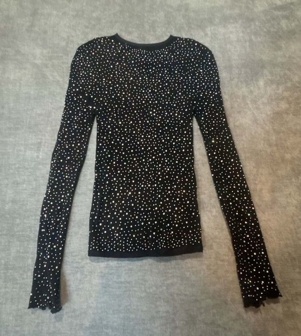 Free People Night Sky Long Sleeve Rhinestone Clubcore Going Out Top Size XS/S Bl
